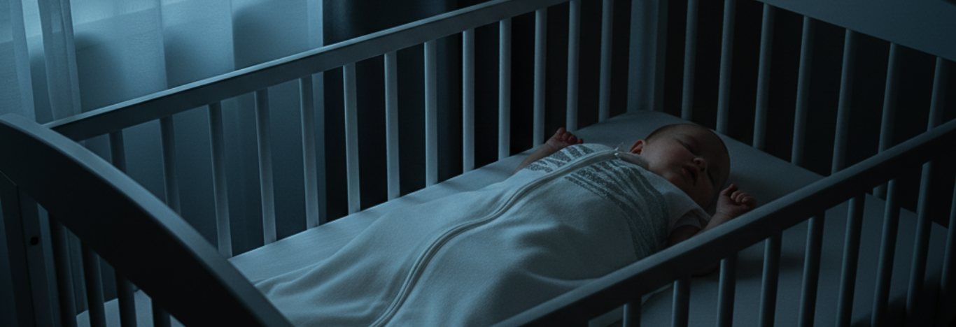 Baby sleeping in a Sleep of Mind Breathing Reassurance Sleep Sack